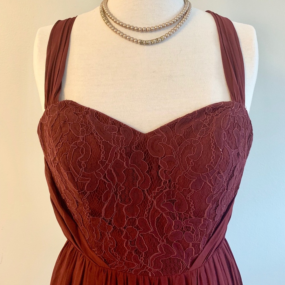 Jasmine evening or bridesmaids dress in burgundy.